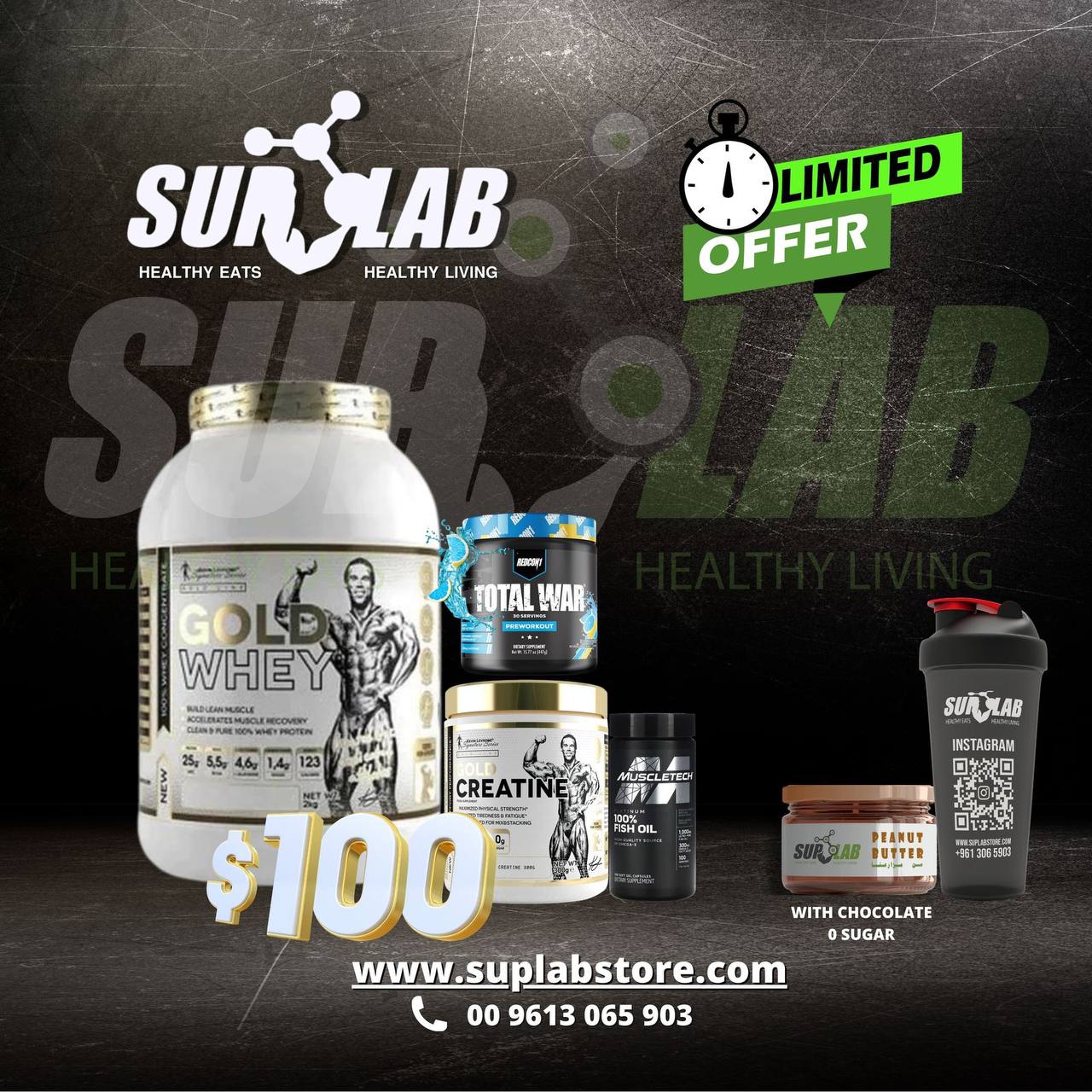 Gold Whey + Gold Creatine + Total War+ Fish Oil + Peanut Butter & Shaker